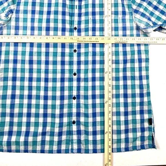 Patagonia Blue Teal Plaid Seersucker Short Sleeve Button Down Shirt Mens XL - Picture 5 of 5